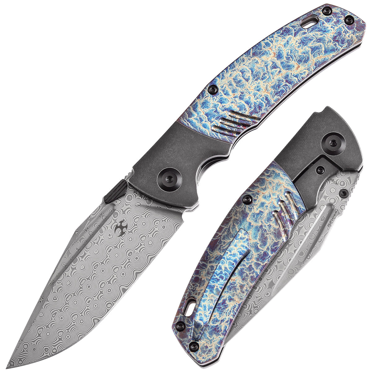 Kansept Hiinterland K1057A6 Damascus Blade Titanium Handle Flipper Knife