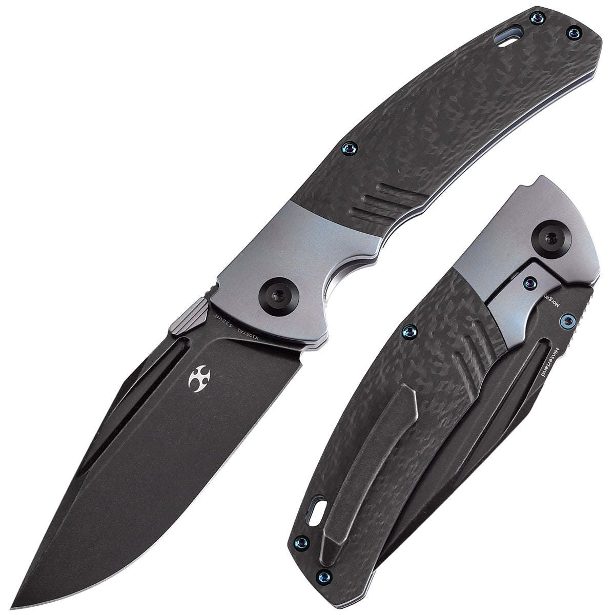 Kansept Hiinterland K1057A1 CPM-S35VN Blade Blue Anodized Titanium + Twill Carbon Fiber Inlay Handle Flipper Knife