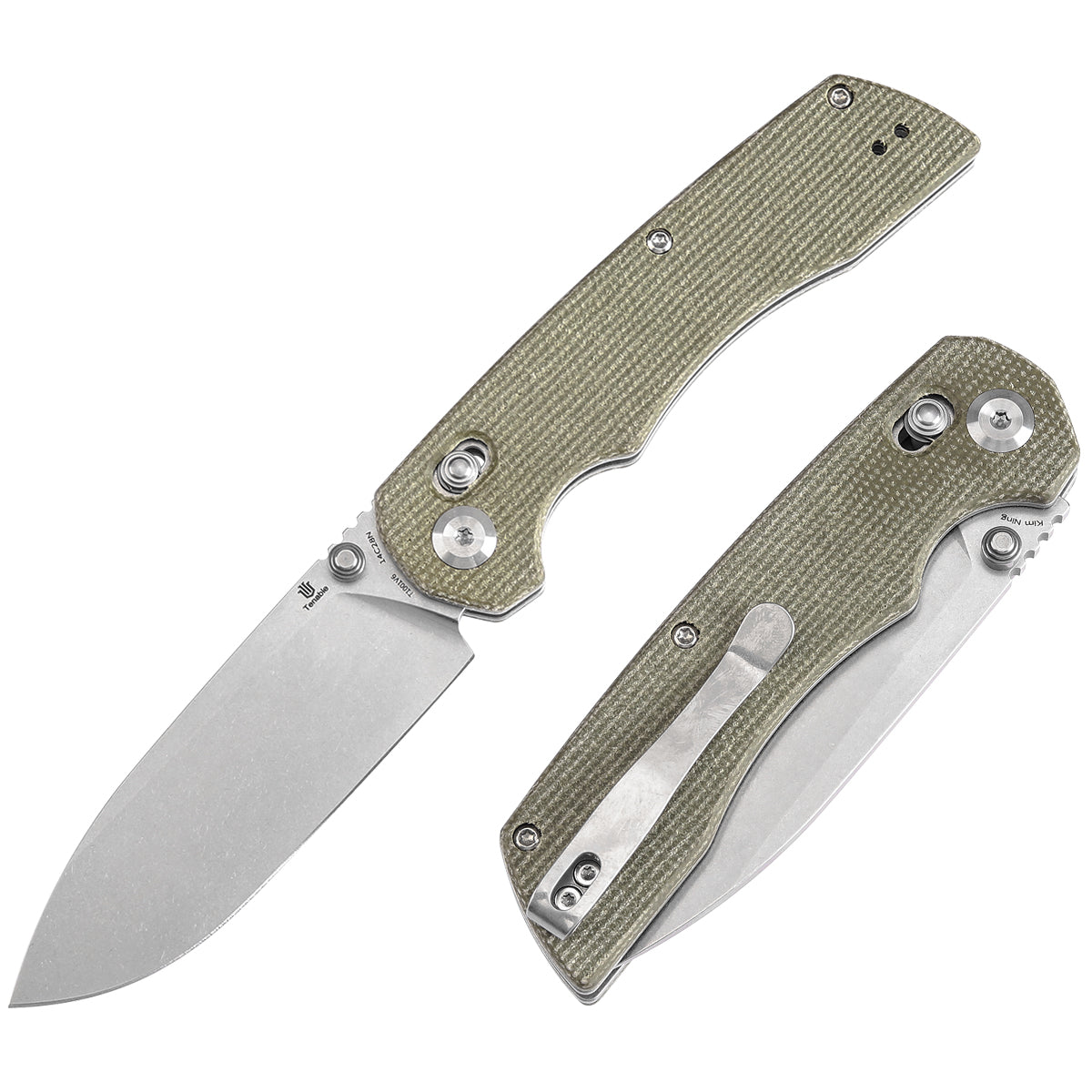 Tenable Kryo T1001V6 Stonewashed 14C28N Blade Green Micarta Handle Crossbar Lock Folding Knife