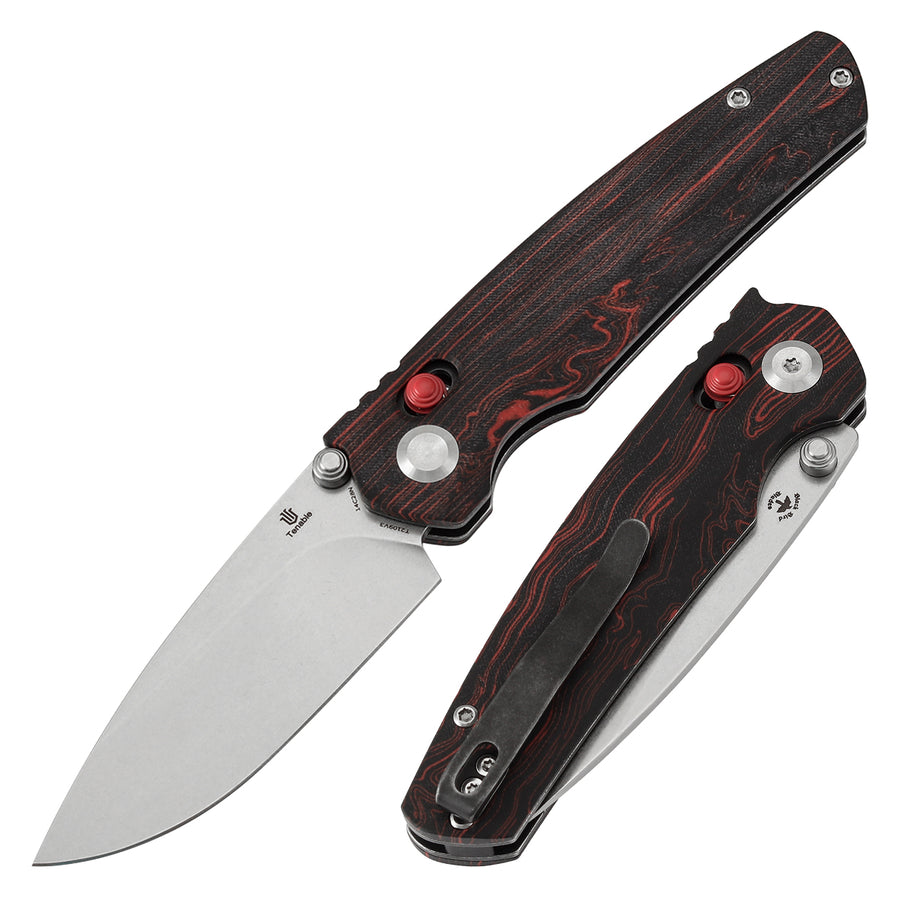 Tenable Raven T2109V3 14C28N Blade Red and Black G-mascus Handle Cross Bar Lock Folding Knife
