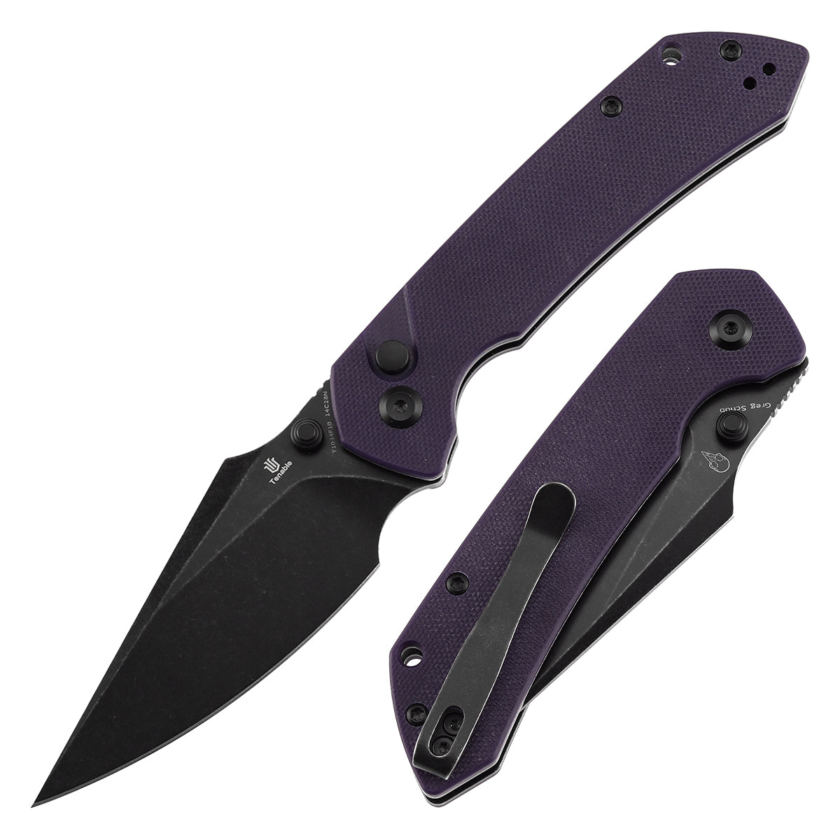 Tenable Fenrir T1034F10 14C28N Blade Purple G10 Handle Button Lock Folding Knife