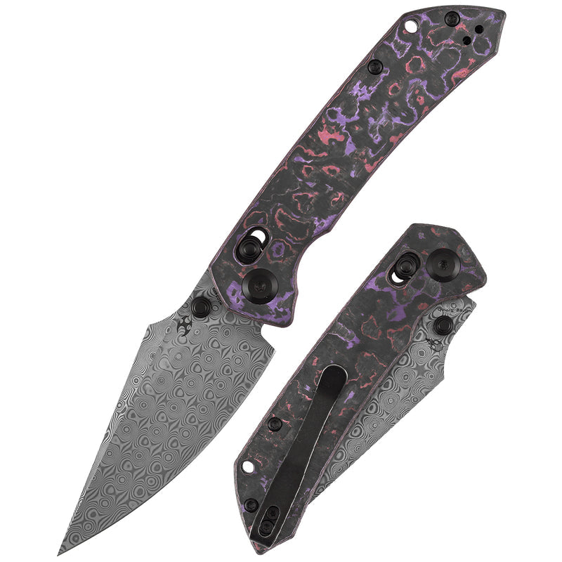 Kansept Fenrir K1034V9 Damascus Blade Purple Haze Fatcarbon Crossbar Lock Folding Knife