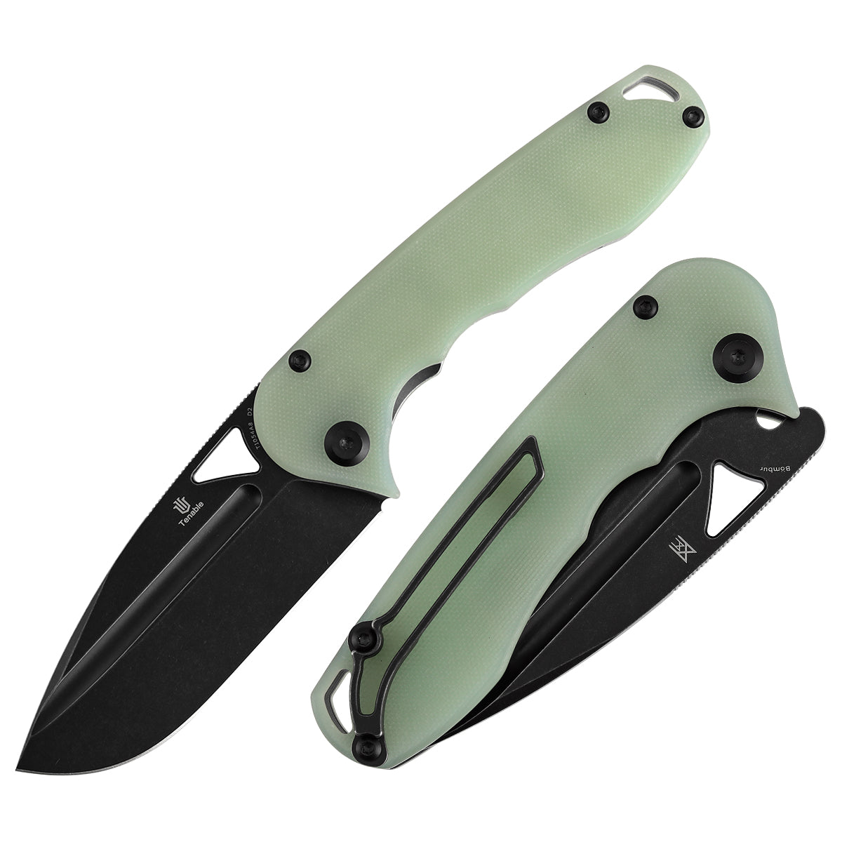 Tenable Bömbur T1054A8 Blackwashed D2 Blade Jade G10 Handle Liner Lock Folding Knife