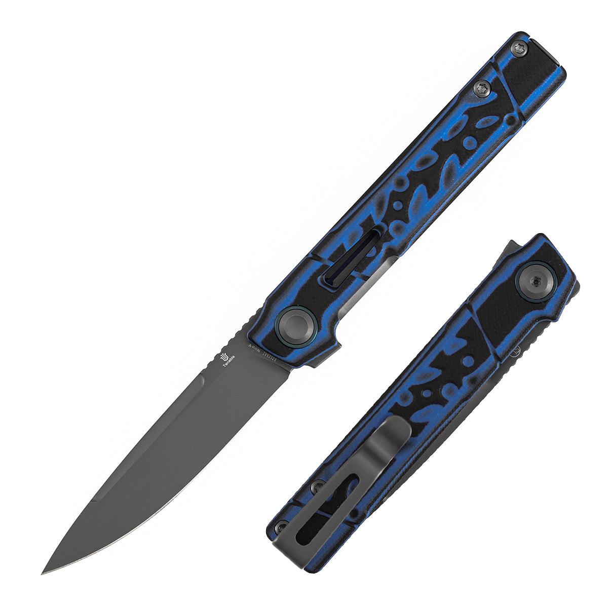 Tenable Kitpu B2123A1 Gray TiCn Coated Nitro-V Blade Blue & Black G10 Handle Liner Lock Folding Knife
