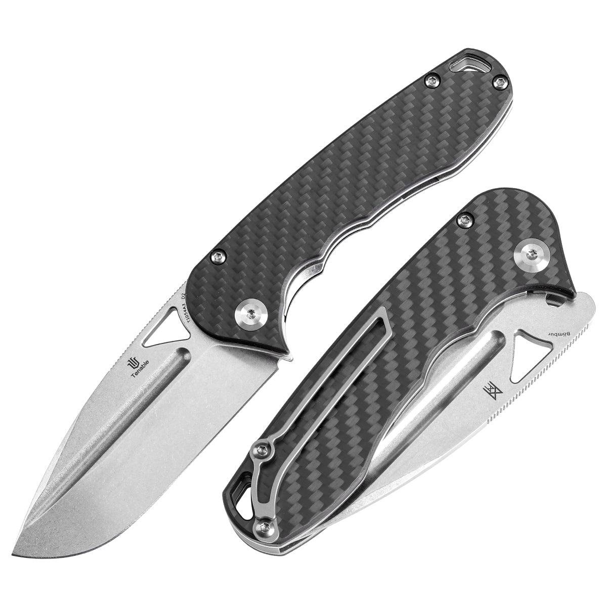 Tenable Bömbur T1054A3 Stonewashed D2 Blade Twill Carbon Fiber Handle Liner Lock Folding Knife