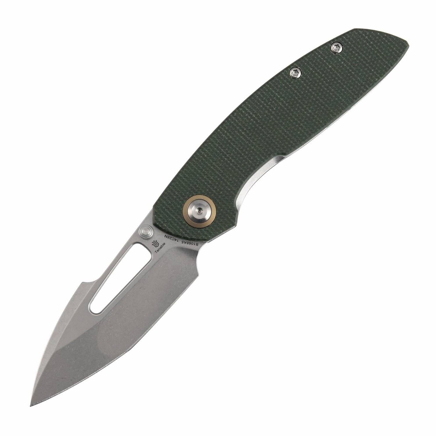 Tenable Link B1068A5 Stonewashed 14C28N Blade Green Micarta Handle Liner Lock Folding Knife