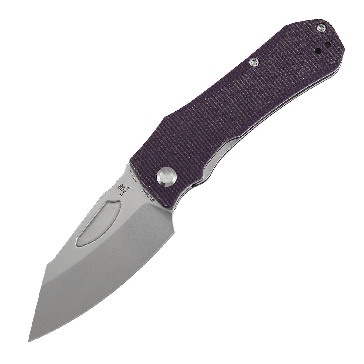 Tenable Loki B1058A2 Stonewashed Nitro-V Blade Purple Micarta Handle Liner Lock Folding Knife