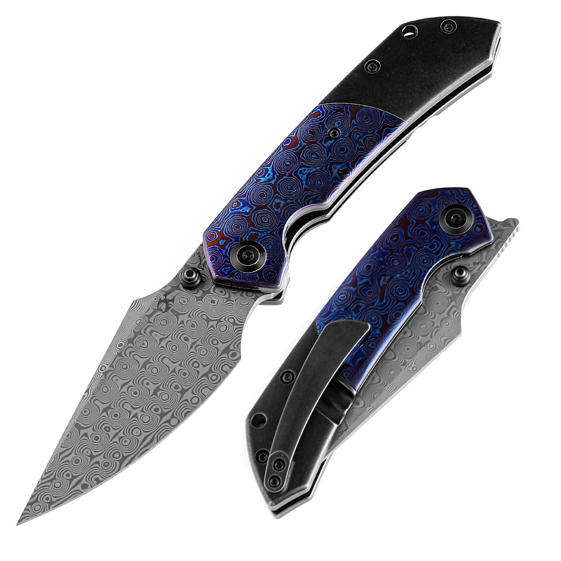Kansept Knives Fenrir K1034A8 Damascus Blade Titanium + Timascus Handle Liner Lock Folding Knives