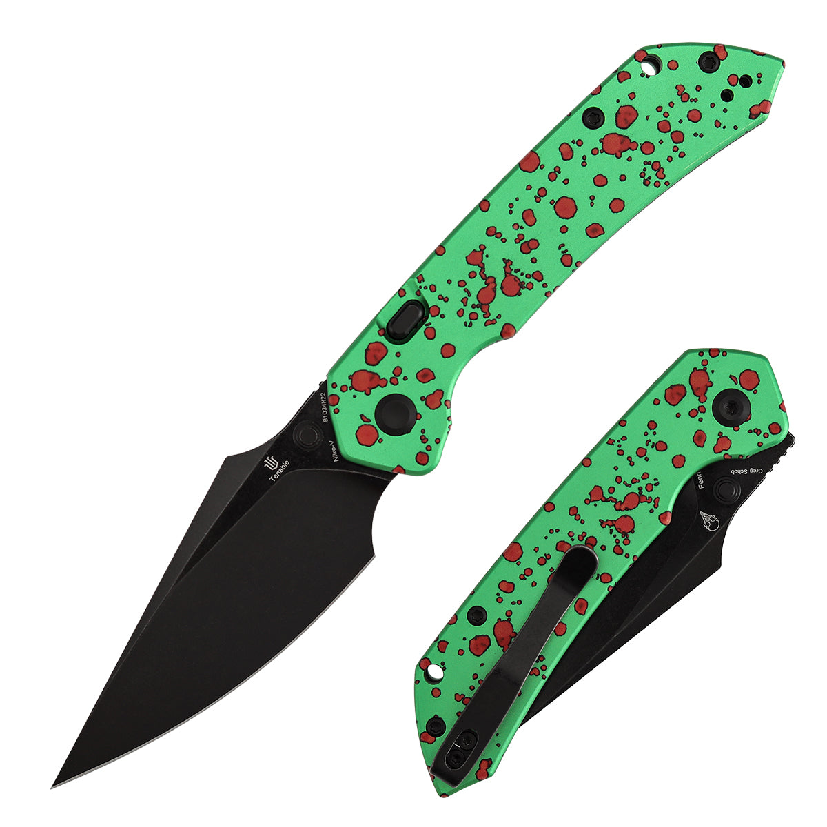 Tenable Fenrir B1034H22 Blackwash Nitro-V Blade Green Aluminum Handle Top Liner Lock Folding Knife