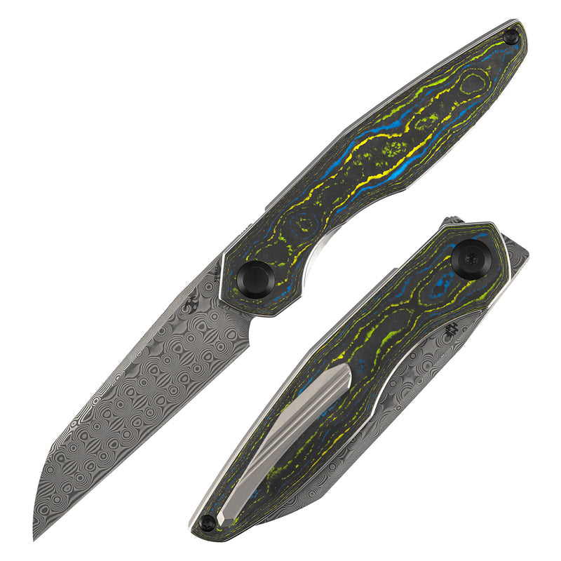 Kansept Halide K1136A2 Damascus Blade Gecko Camo Carbon Handle Liner Lock Folding Knife