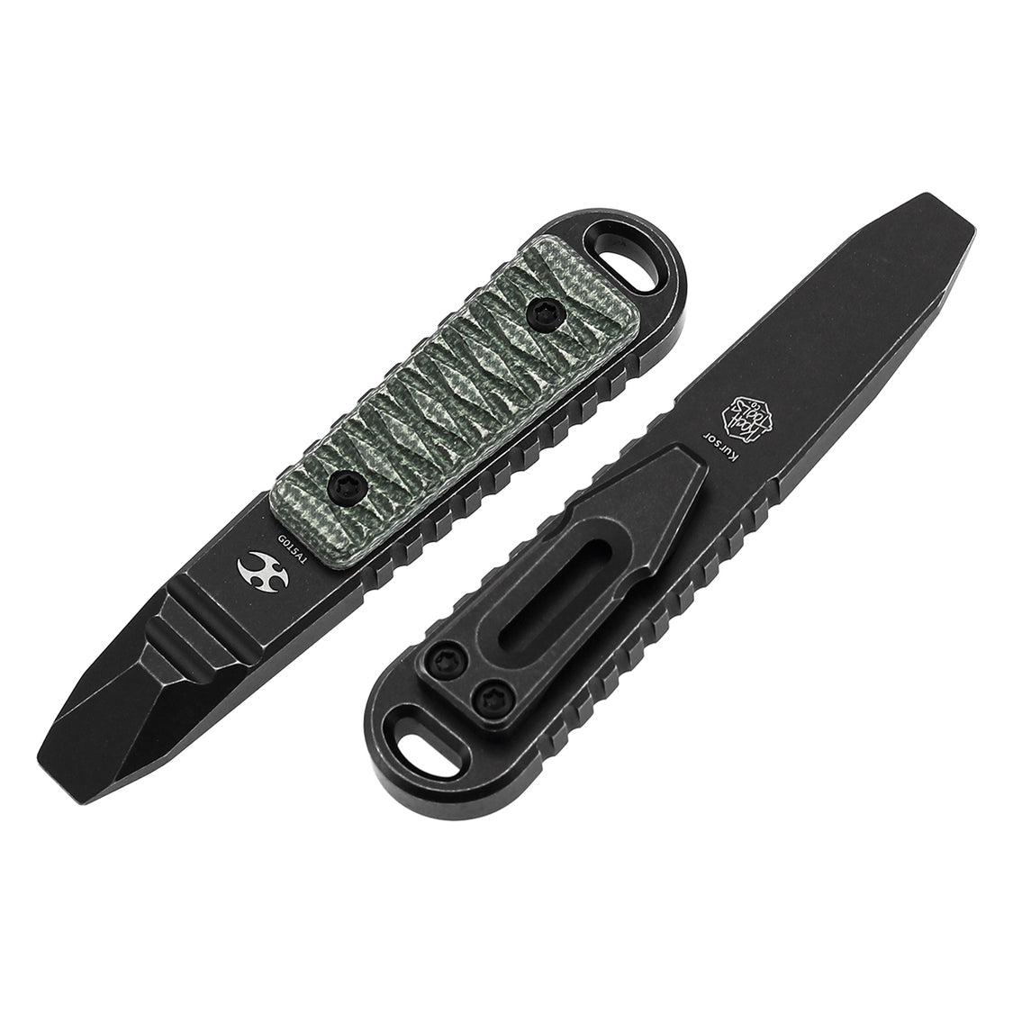 Kansept Kursor G015A1 Blackwash Titanium+Green Micarta with Tsukamaki EDC Tool