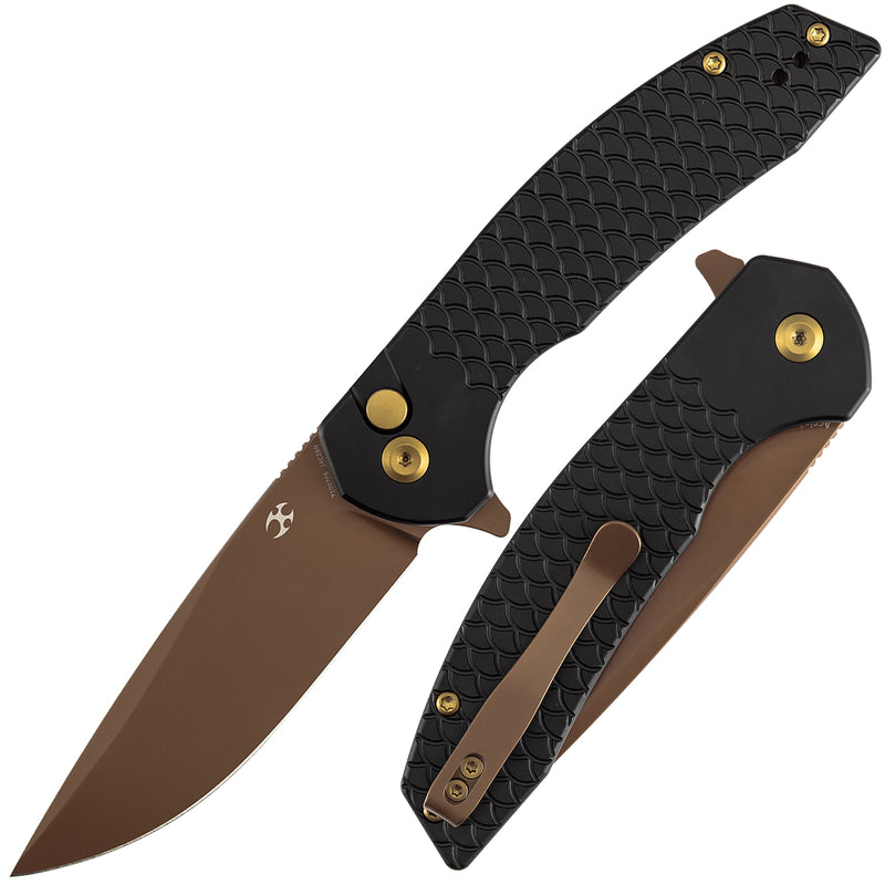 Kansept Accipiter T1007F6 Rose Gold 14C28N Blade Black Anodized Aluminum Handle Button Lock Folding Knife