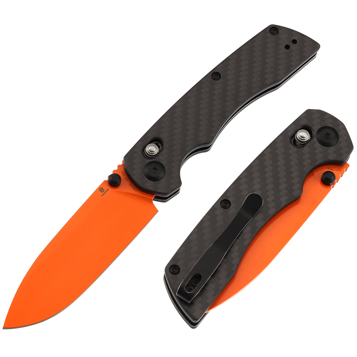 Tenable Kryo T1001V12 Orange Coated 14C28N Blade Twill Carbon Fiber+G10 Handle Crossbar Lock Folding Knife