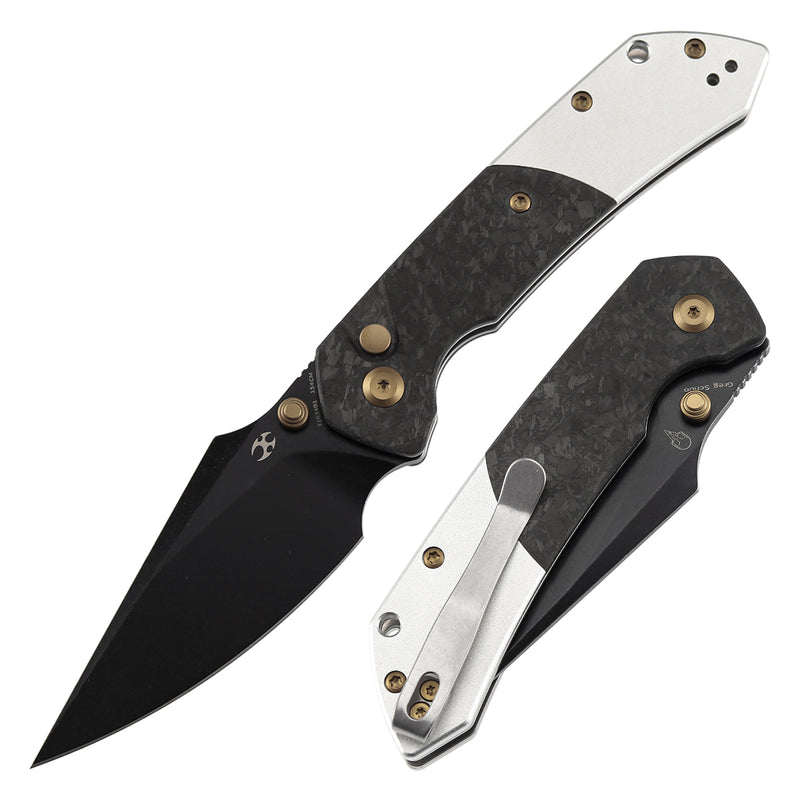 Kansept Fenrir T1034B1 Blackwash 154CM Blade Carbon Fiber with Aluminum Handle Button Lock Folding Knife