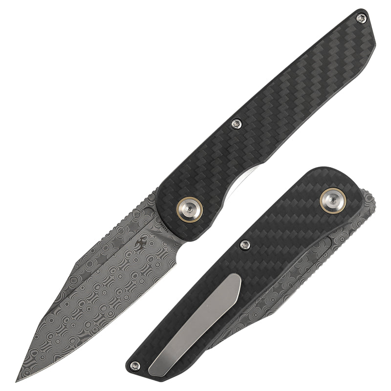 Kansept Nettle T1103A1 Damascus Blade Twill Carbon Fiber&G10 Handle Liner Lock Folding Knife