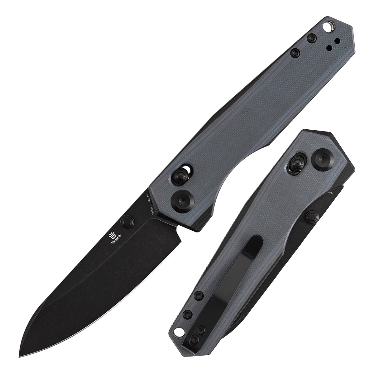 Tenable Beaver T1105V7 Blackwash Nitro-V Blade Gray and Black G10 Handle Crossbar Lock Folding Knife