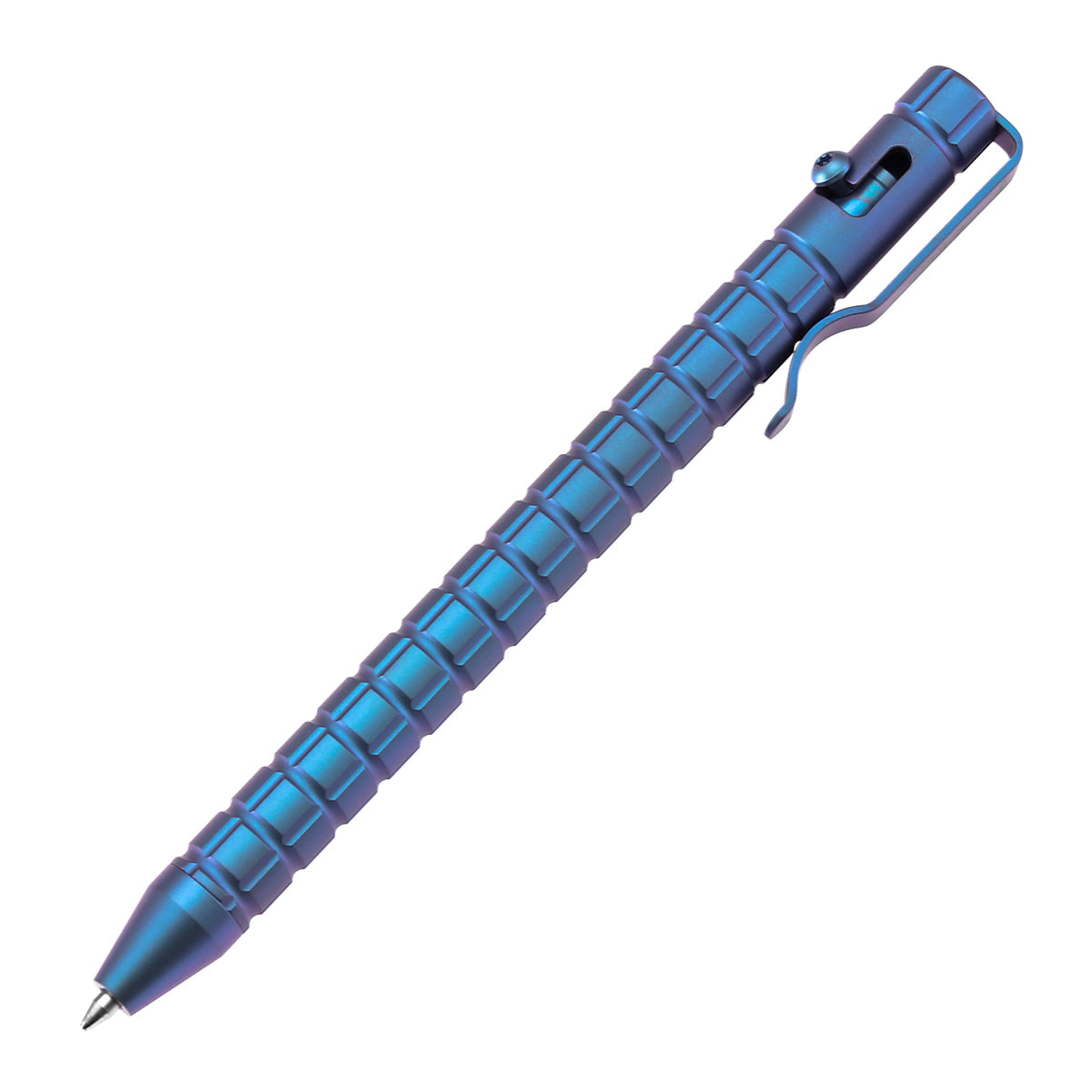 Kansept Titanium EDC Bolt-Action Pen G013H5– Professional Fine Tip Ballpoint Blue Anodized Titanium with Frag Pattern