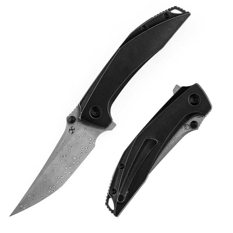 Kansept Baku K1056A5 Damascus Blade Titanium Handle Liner Lock Folding Knife