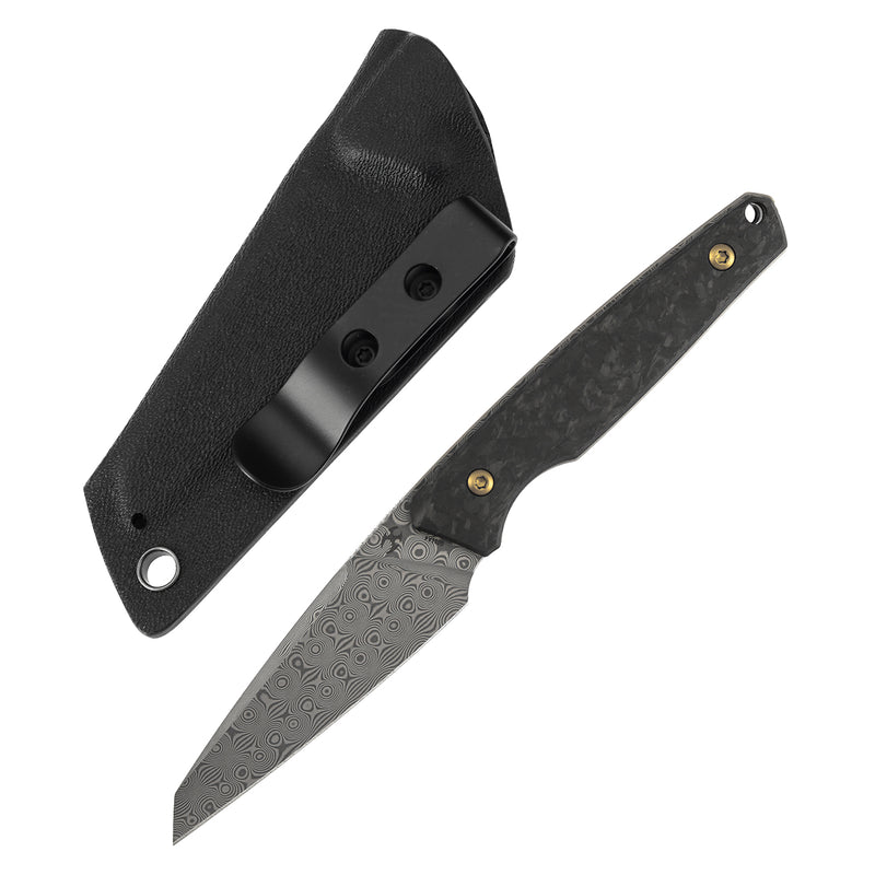 Kansept Parr G011A4 Damascus Blade Shred Carbon Fiber Handle Fixed Blade Knife