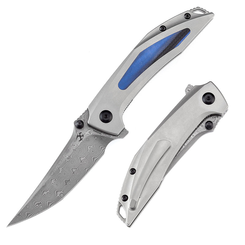Kansept Baku K1056A4 Damascus Blade Titanium + G10 Handle Liner Lock Folding Knife
