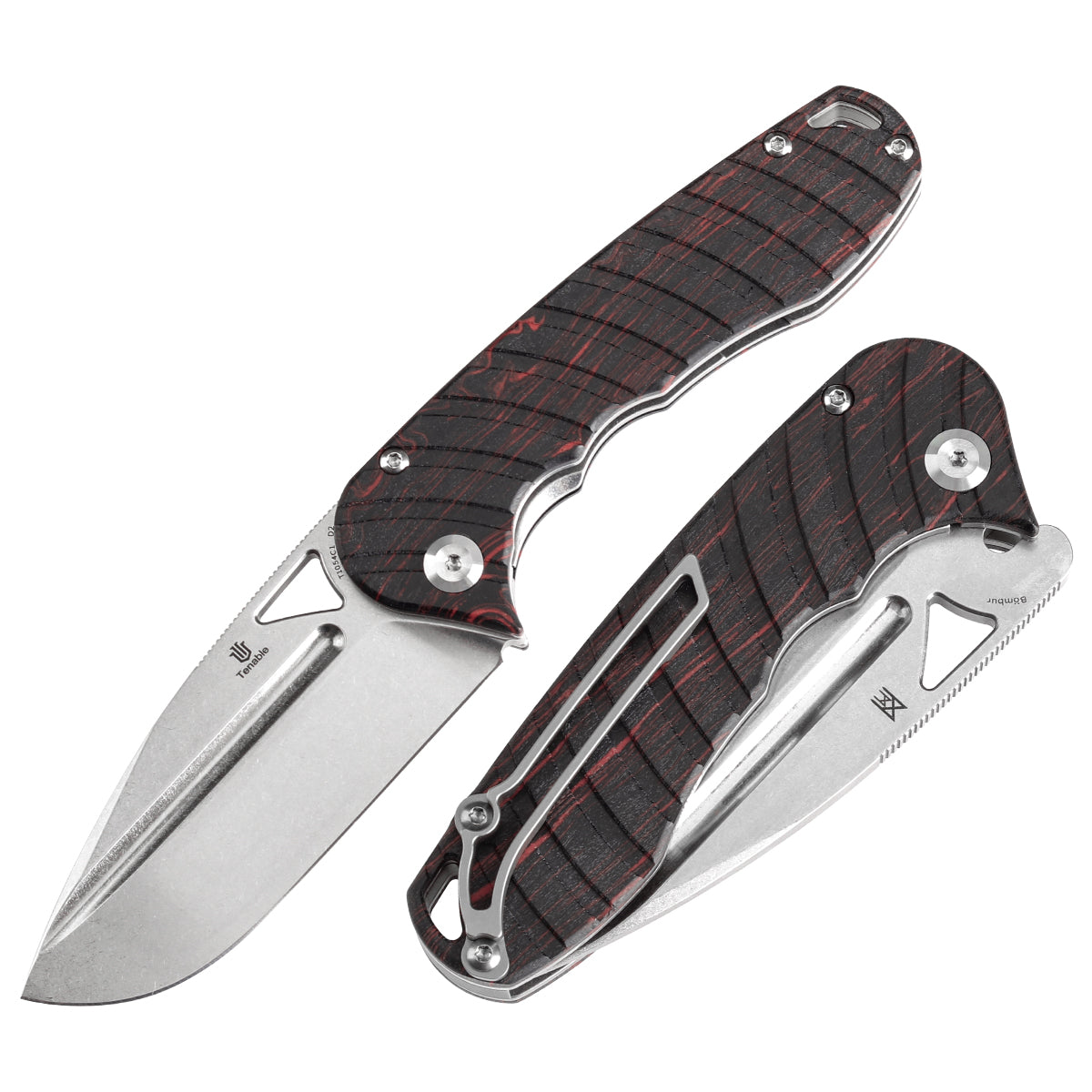 Tenable Bömbur T1054C1 Stonewashed D2 Blade Black and Red G-mascus Handle Liner Lock Folding Knife