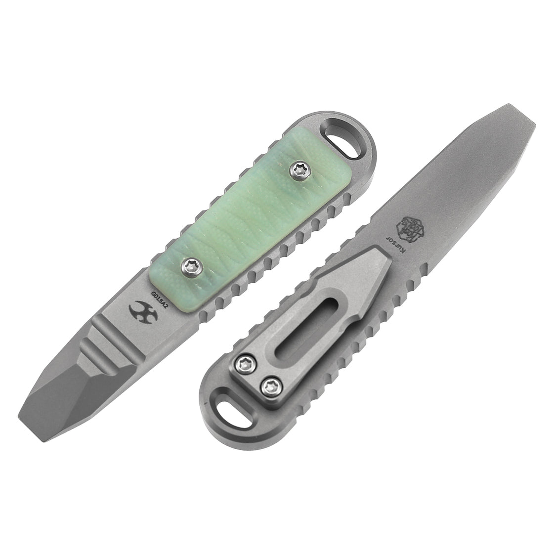 Kansept Kursor G015A2 Plain Titanium+Jade G10 with Tsukamaki EDC Tool