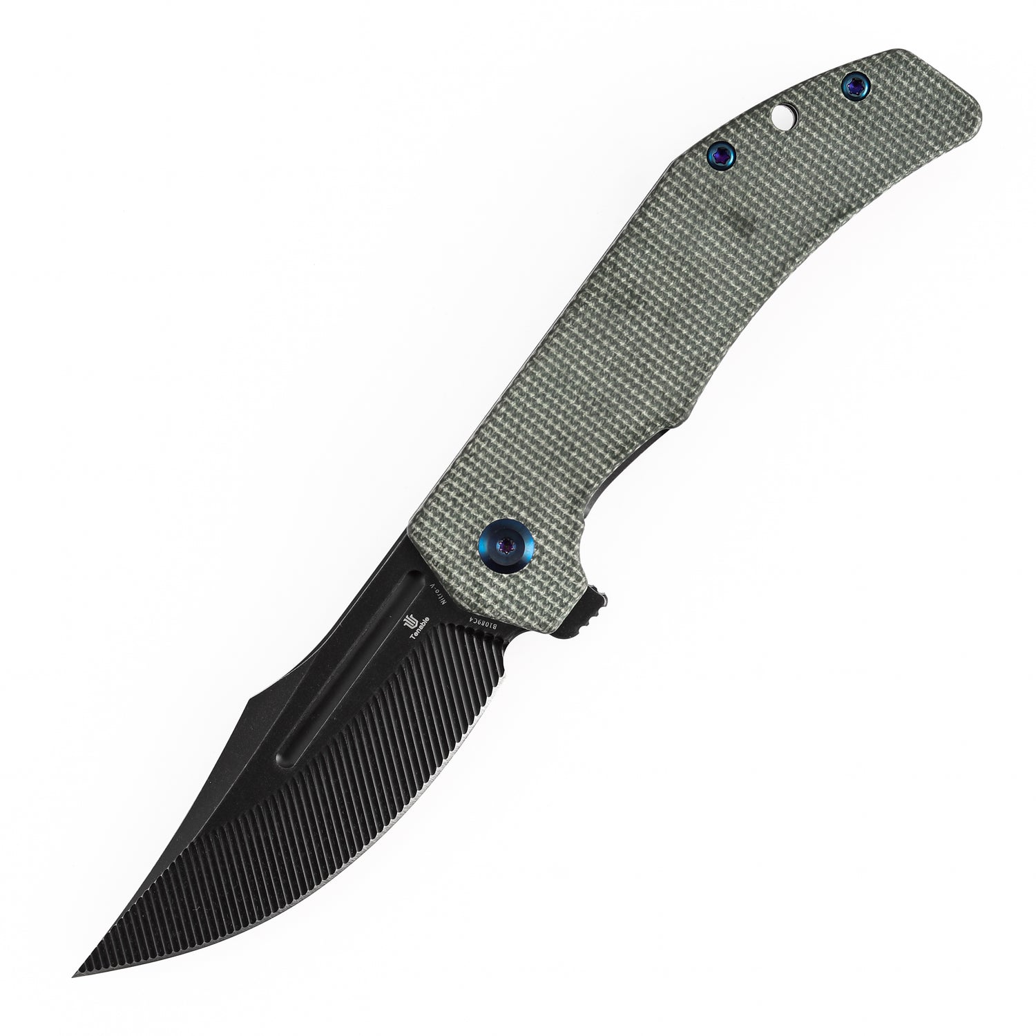 Tenable Orion B1089C4 Blackwash Nitro-V Blade Green Micarta Handle Liner Lock Folding Knife