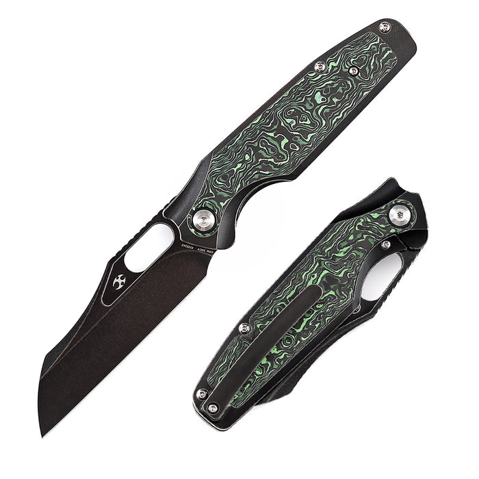 Kansept Tuckamore K1052A3 Folding Knife Black CPM-20CV Blade Titanium + Green Carbon Fiber Handle Frame Lock