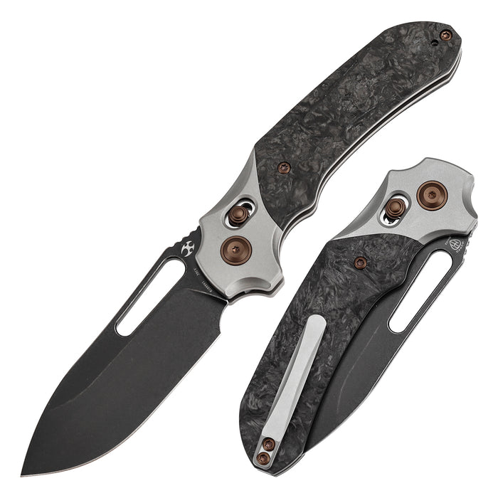 KANSEPT Quasar K1099V1 CPM 20CV Blade Titanium with Dark Matter Glow FatCarbon Handle Cross Bar Lock