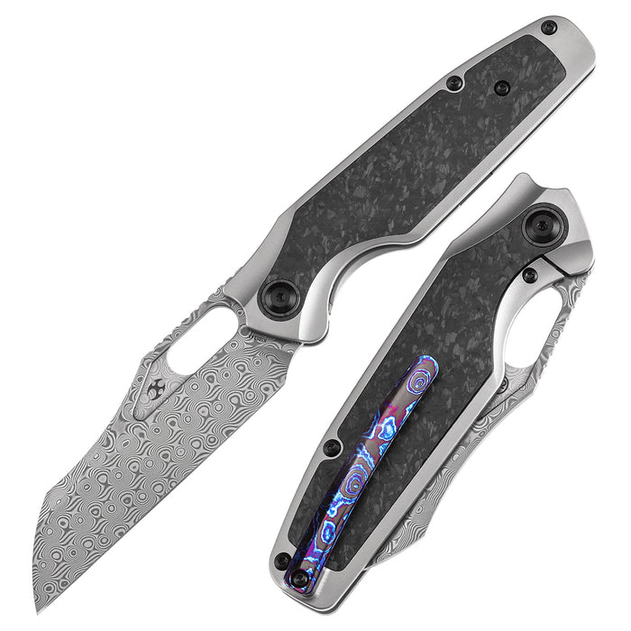 Kansept Tuckamore K1052A5 Folding Knife Damascus Blade Titanium + Carbon Fiber Handle Frame Lock