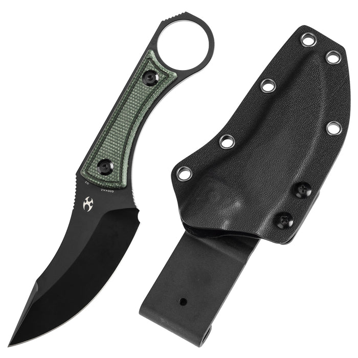 Kansept Niko G004A2 Fixed Knife Black D2 Blade Green Micarta Handle Kydex Sheath