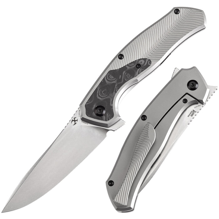KANSEPT HAVØRN K1069A2 CPM S35VN Blade Titanium with Rose Pattern Black & White Carbon Fiber Inlay Handle Frame Lock