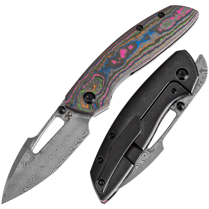 KANSEPT Link K1068A5 Damascus Blade Carbon Fiber Blackwash Titanium Handle Frame Lock