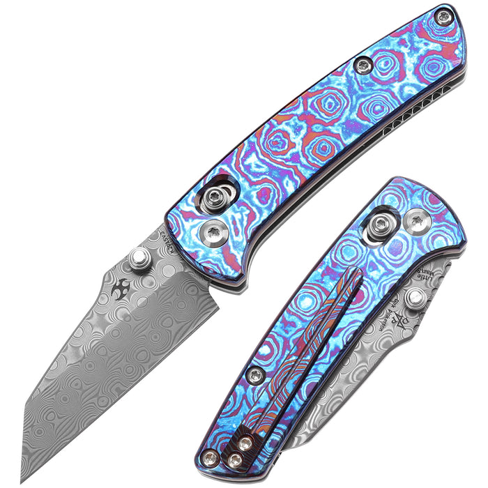 KANSEPT Little Main Street K2015V3 Damascus Blade Timascus Handle Cross Bar Lock