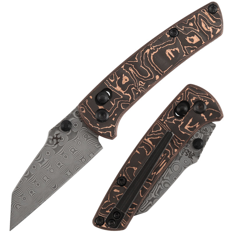 Kansept Little Main Street K2015V5 Damascus Blade Copper Carbon Fiber Handle Crossbar Lock Folding Knife