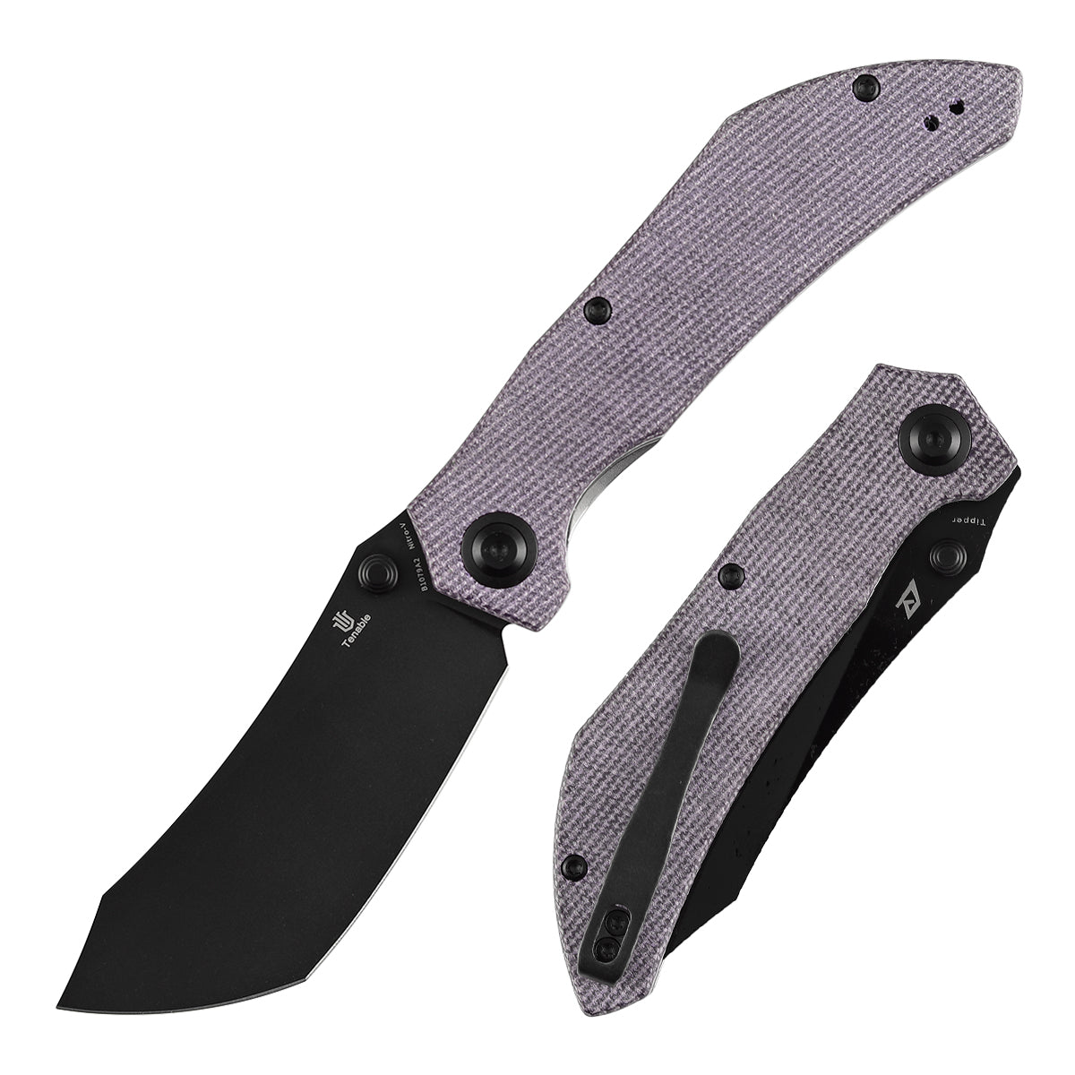 Tenable Tipper B1079A2 Blackwash Nitro-V Blade Purple Micarta Handle Liner Lock Folding Knife