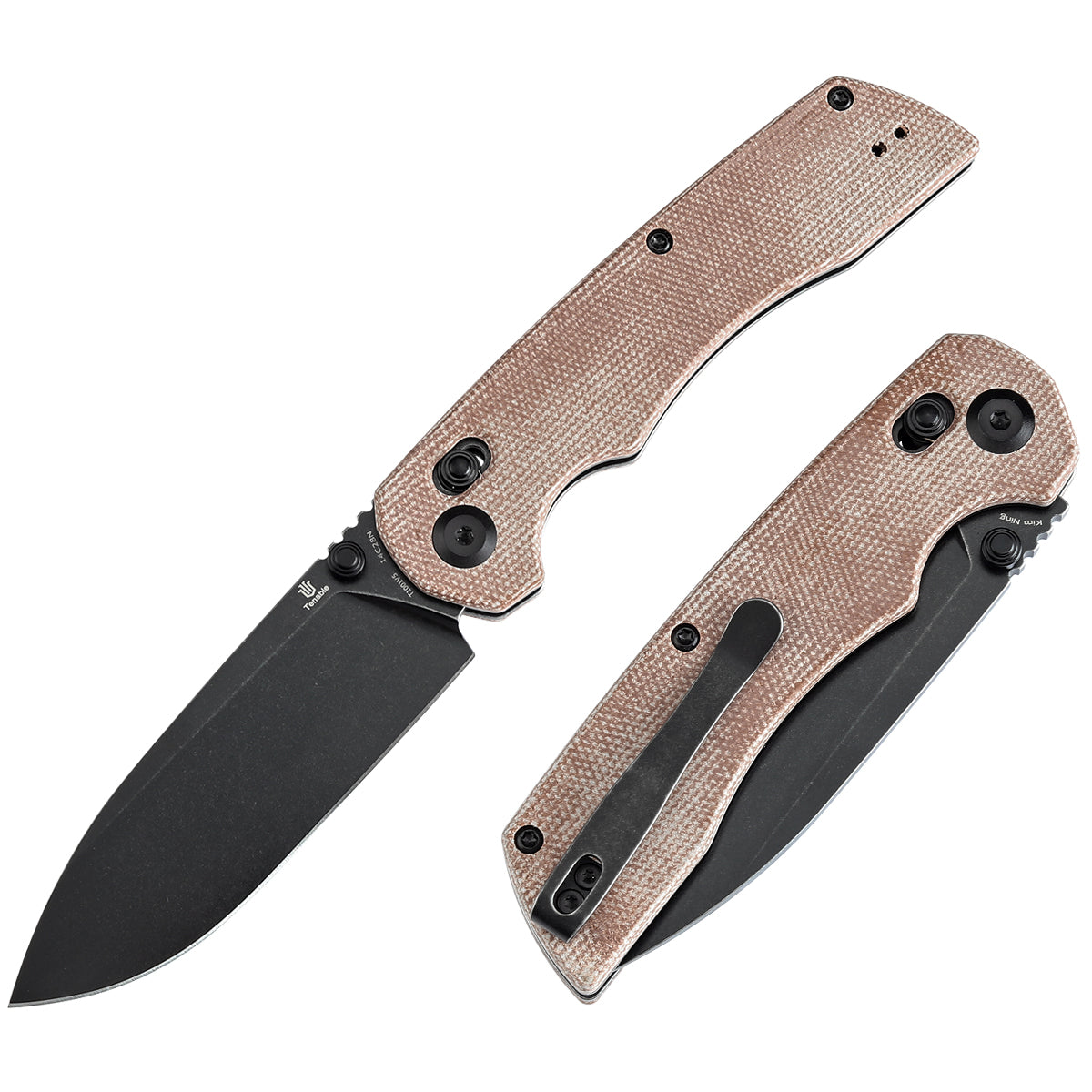 Tenable Kryo T1001V5 Blackwash 14C28N Blade Brown Micarta Handle Crossbar Lock Folding Knife