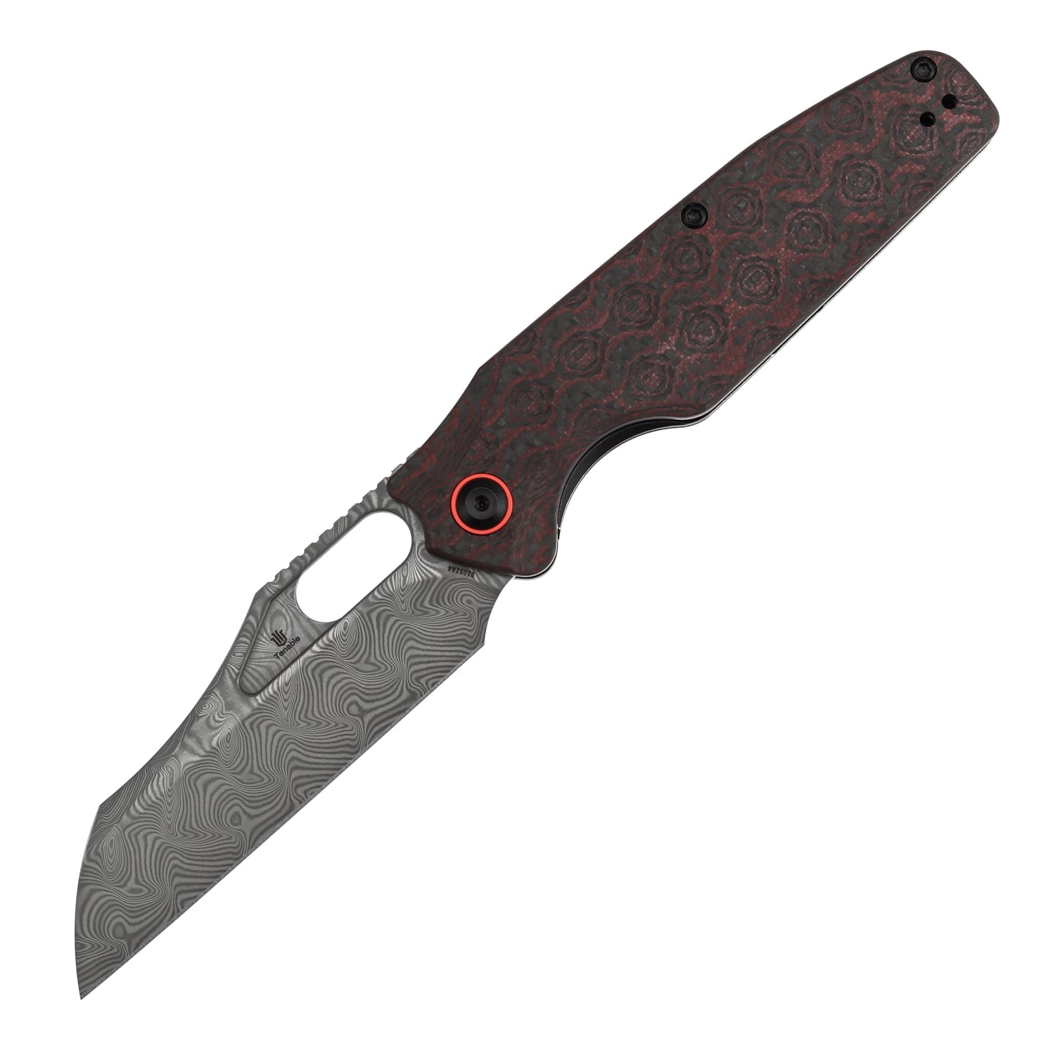 Tenable Tuckamore B1052A4 Water Ripple Damascus Blade Red & Black Rose Pattern Carbon Fiber Handle Liner Lock Folding Knife