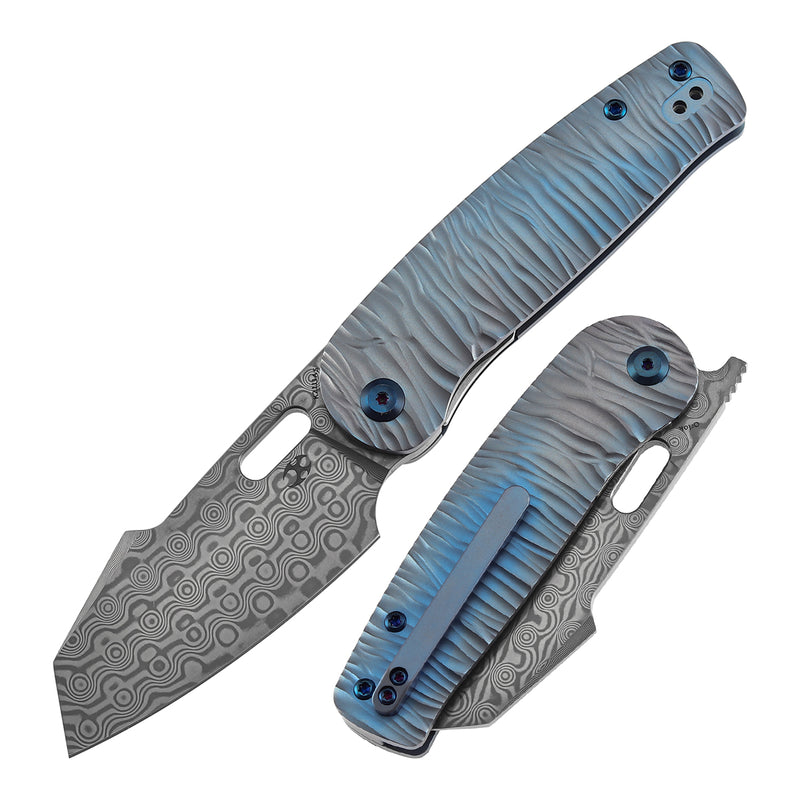 Kansept Orlok K2111A5 Damascus Blade Titanium Handle Nested Liner Lock Folding Knives