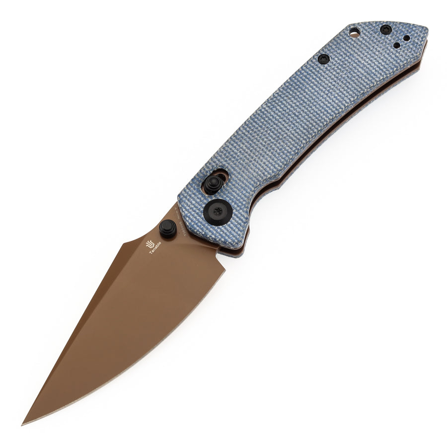 Tenable Fenrir T1034V6 Nitro-V Blade Blue Micarta Handle Cross Bar Lock Folding Knife