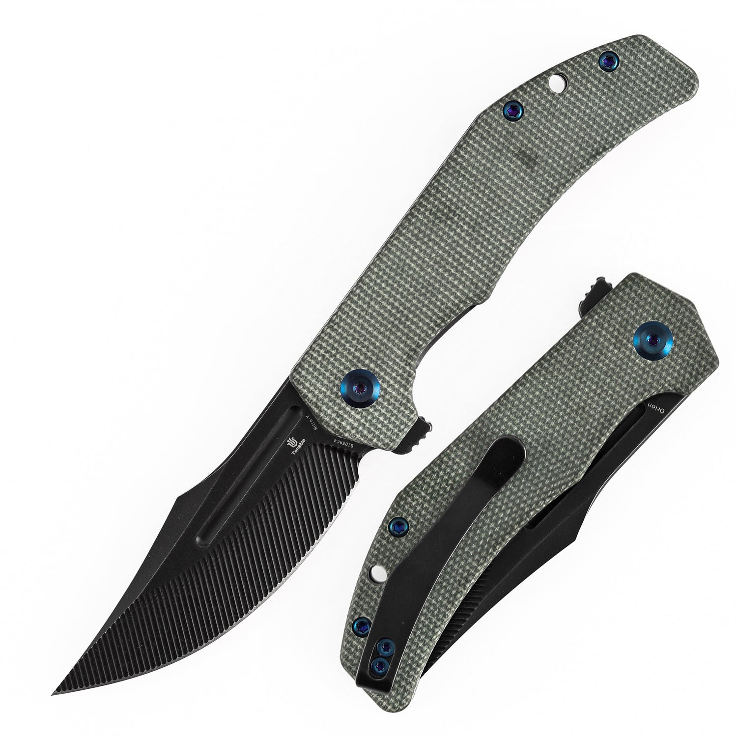 Tenable Orion B1089C4 Blackwash Nitro-V Blade Green Micarta Handle Liner Lock Folding Knife