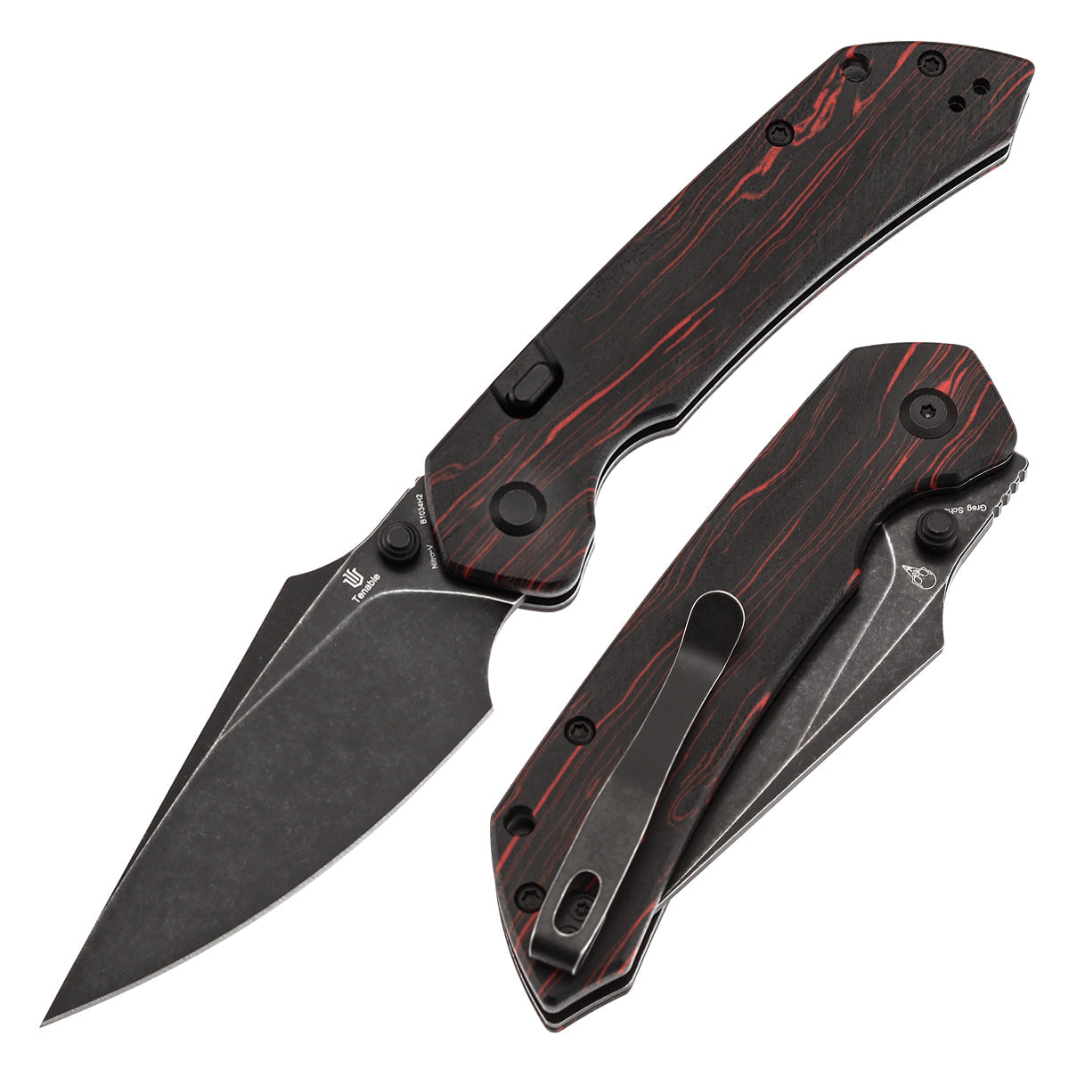 Tenable Fenrir B1034H2 Nitro-V Blade Black & Red G-mascus Handle Top Liner Lock Folding Knife