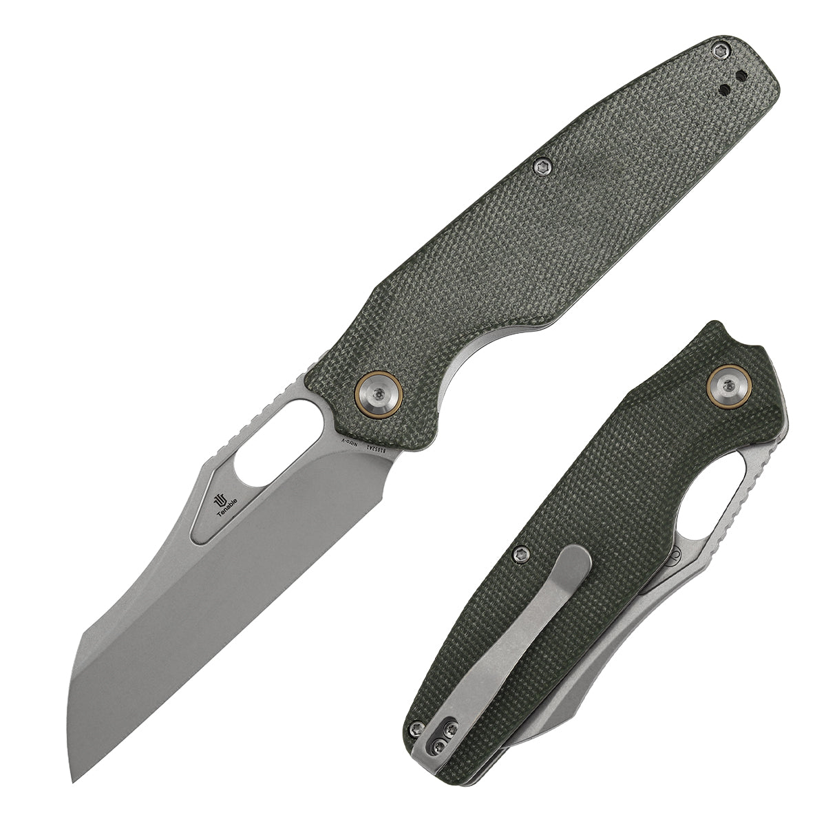 Tenable Tuckamore B1052A1 Stonewashed Nitro-V Blade Green Micarta Handle Liner Lock Folding Knife