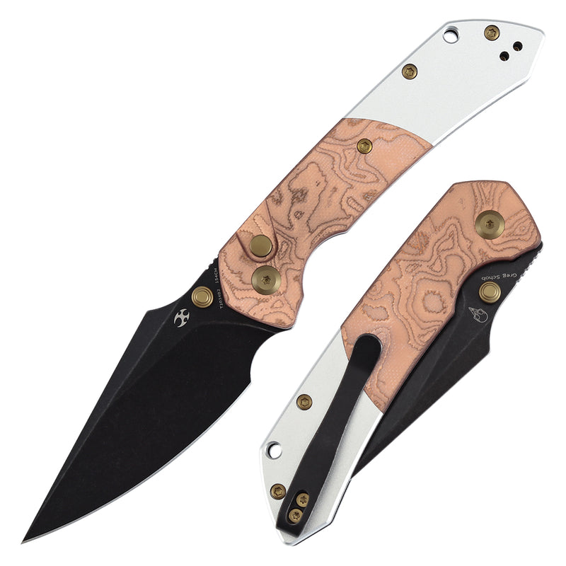 Kansept Fenrir T1034B2 Blackwash 154CM Blade G10 with Copper Foil Handle Button Lock Folding Knife