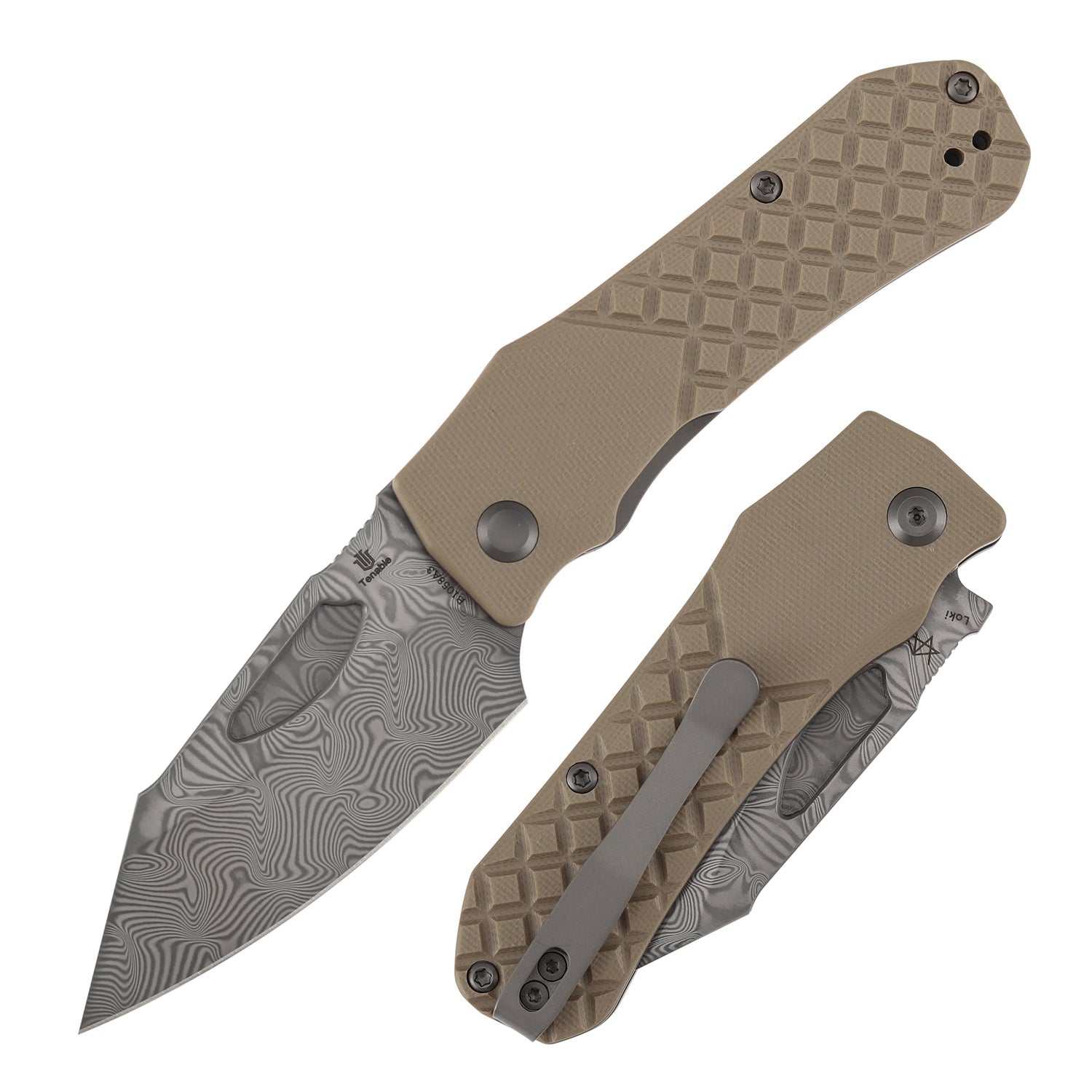 Tenable Loki B1058A3 Water Ripple Damascus Blade Brown G10 Handle Liner Lock Folding Knife