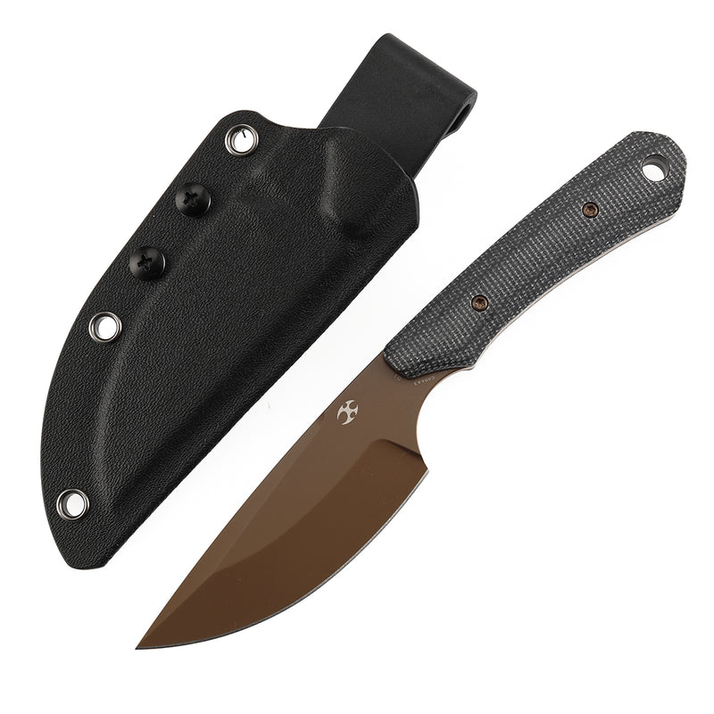 Kansept Flank G006A3 Rose Gold Coated D2 Blade Black Micarta Handle Fixed Blade Knife