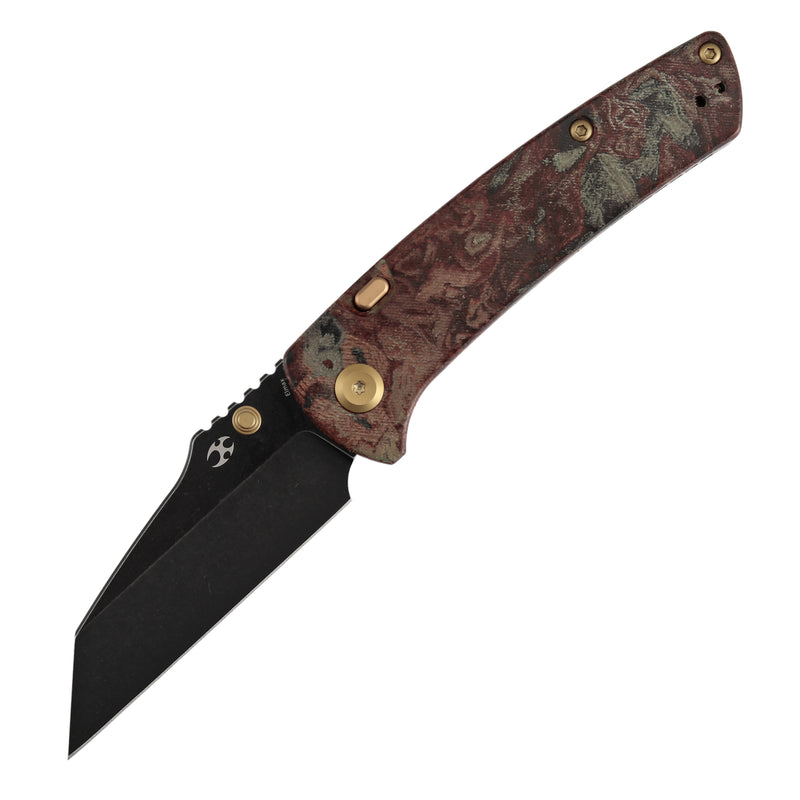Kansept Main Street K1015H1 Elmax Blade Red Rag Burl Canvas Micarta Handle Top Liner Lock Folding Knife