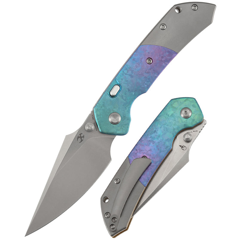 Kansept Fenrir K1034H2 Stonewashed CPM-20CV Blade Crystallized Titanium & Stonewash Titanium Handle Top Liner Lock Folding Knife