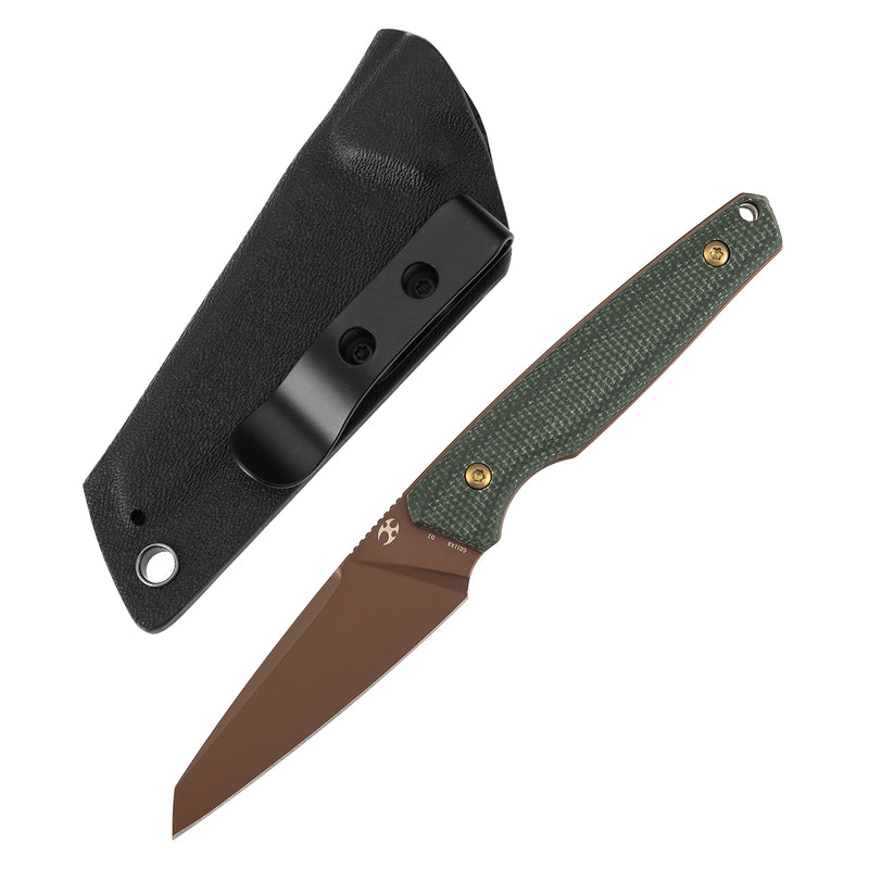 Kansept Parr G011A8 Rose Gold D2 Blade Green Micarta Handle Fixed Blade Knife
