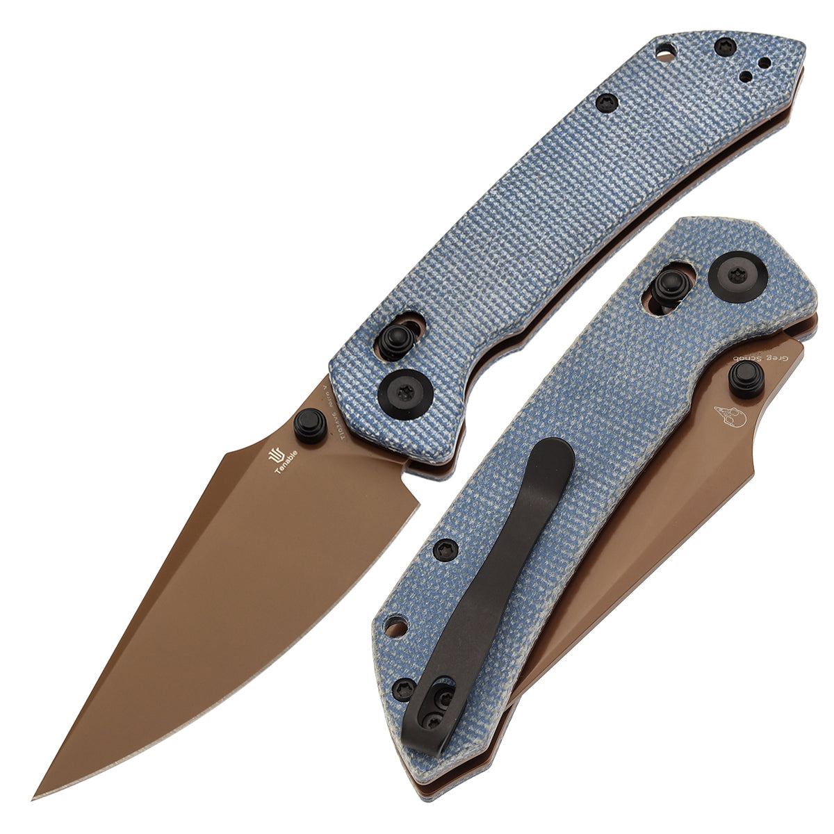 Tenable Fenrir T1034V6 Nitro-V Blade Blue Micarta Handle Crossbar Lock Folding Knife